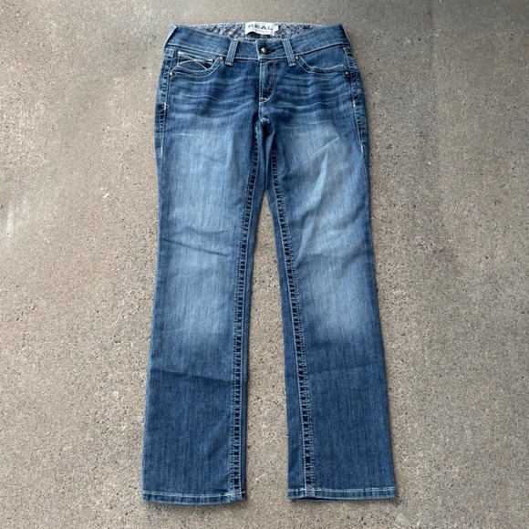 Ariat Denim - Ariat Bootcut Medium Wash Faded Thick Contrast Stitch Jeans Women's Size 28s